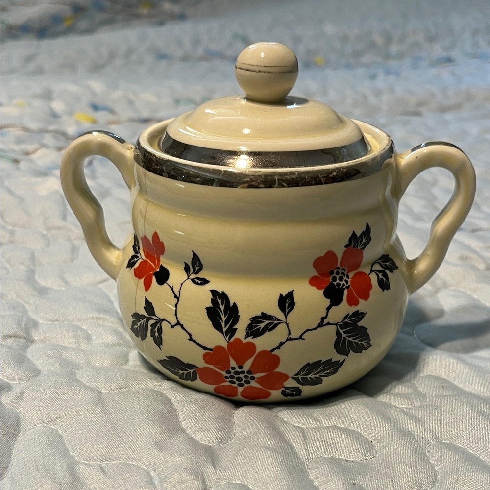 Halls Red Poppy Floral Ceramic Sugar Bowl with Lid